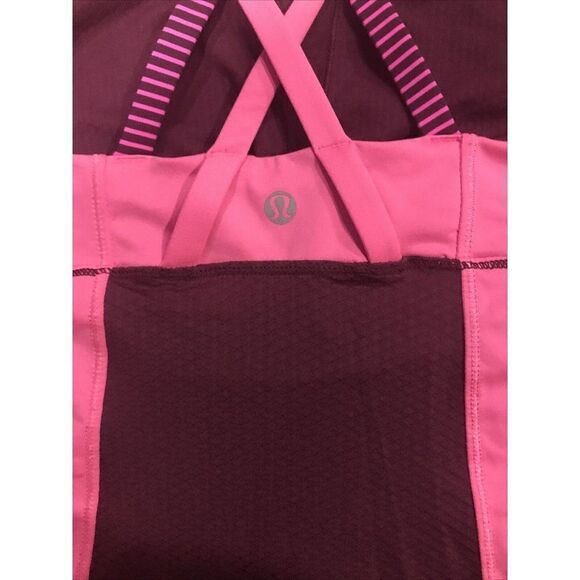 Lululemon Energy Tank Top Womens Sz 6 Shelf Bra Hyper Stripe Raspberry Glow - Picture 3 of 3